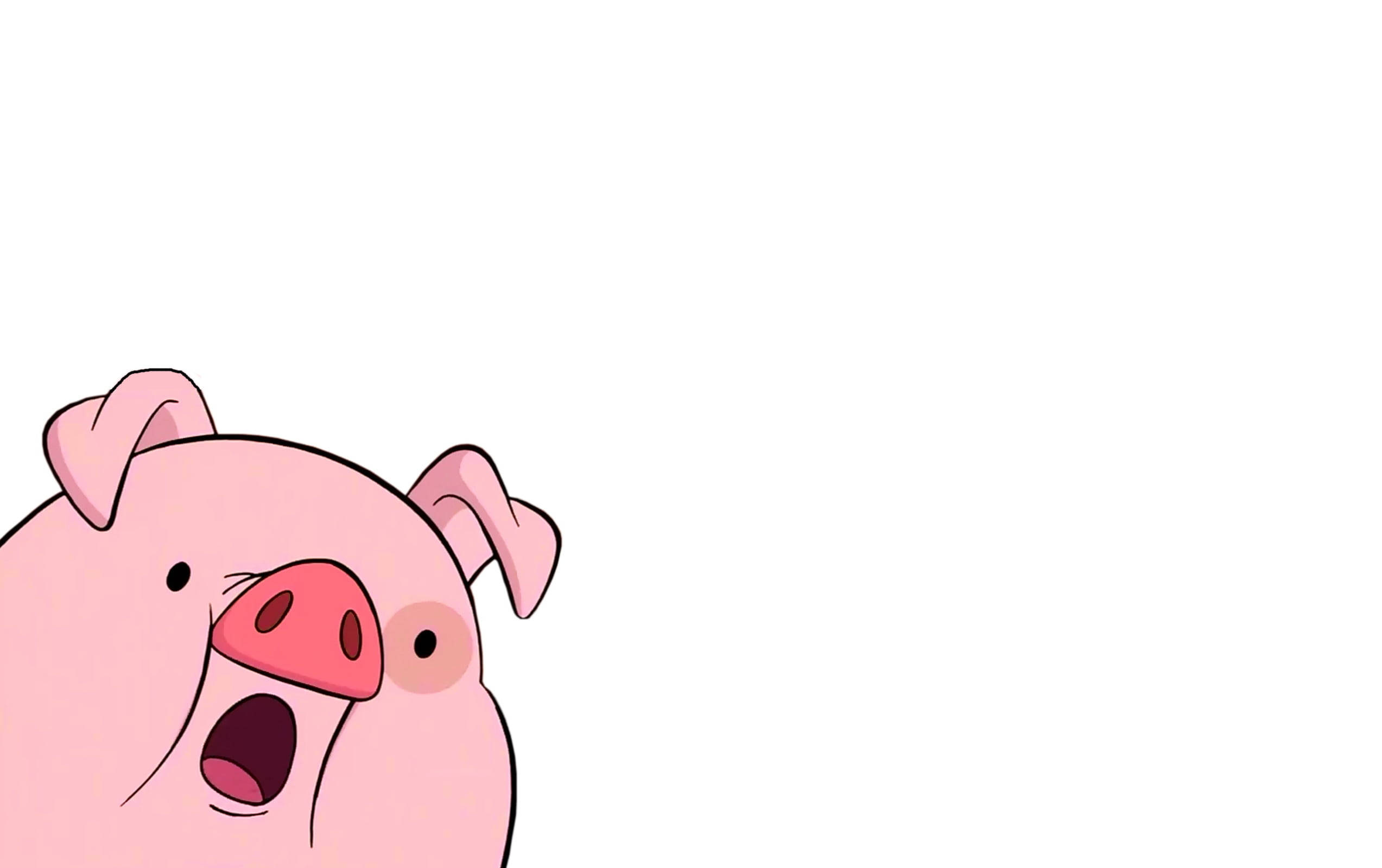 waddles 桌布 壁紙 — 一隻卡通豬帶著驚訝的表情從左下角窺視，背景是純白色。