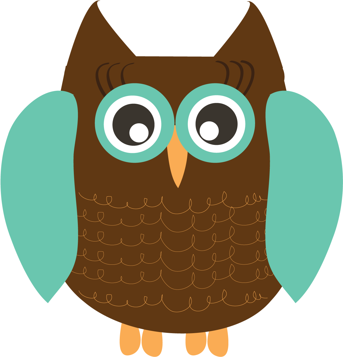 Owl Free 桌布 壁紙 — 一隻卡通貓頭鷹，身體棕色，翅膀藍綠色，眼睛超大，站在黑色背景前。