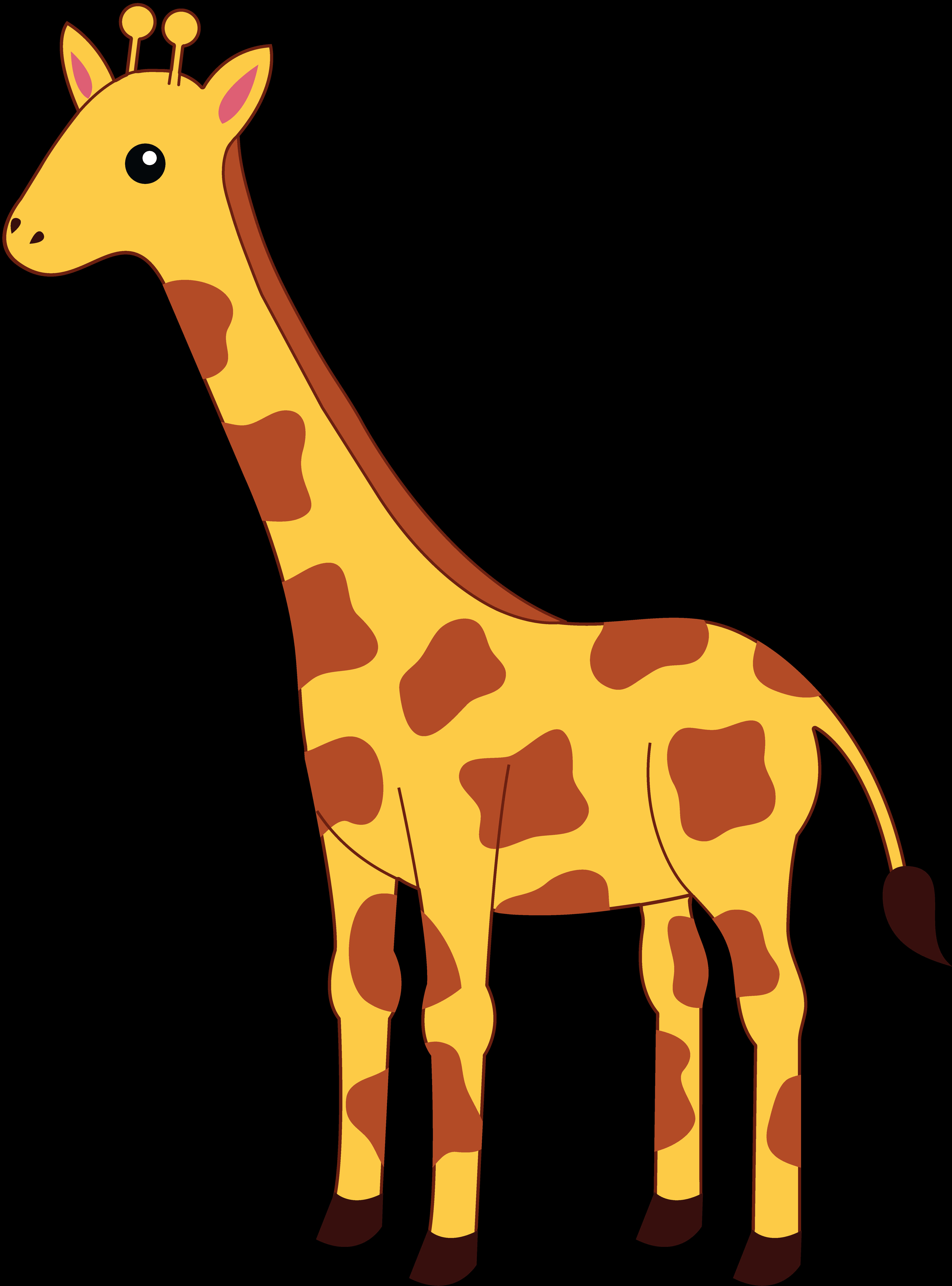 Baby Giraffe 桌布 壁紙 — 一隻卡通長頸鹿，黃色身體帶有棕色斑點，站在黑色背景前。