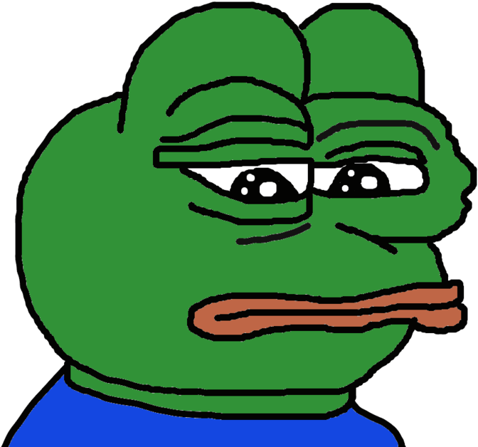 Pepe 桌布 壁紙 — 一隻卡通青蛙，表情無聊，穿著藍色襯衫，背景為黑色。