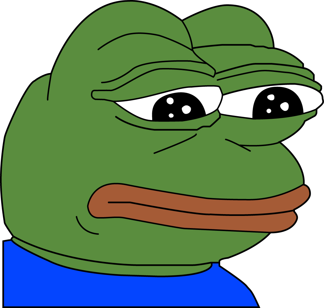 pepe frog 桌布 壁紙 — 一隻卡通青蛙帶著無聊的表情，穿著藍色襯衫，背景是純綠色。