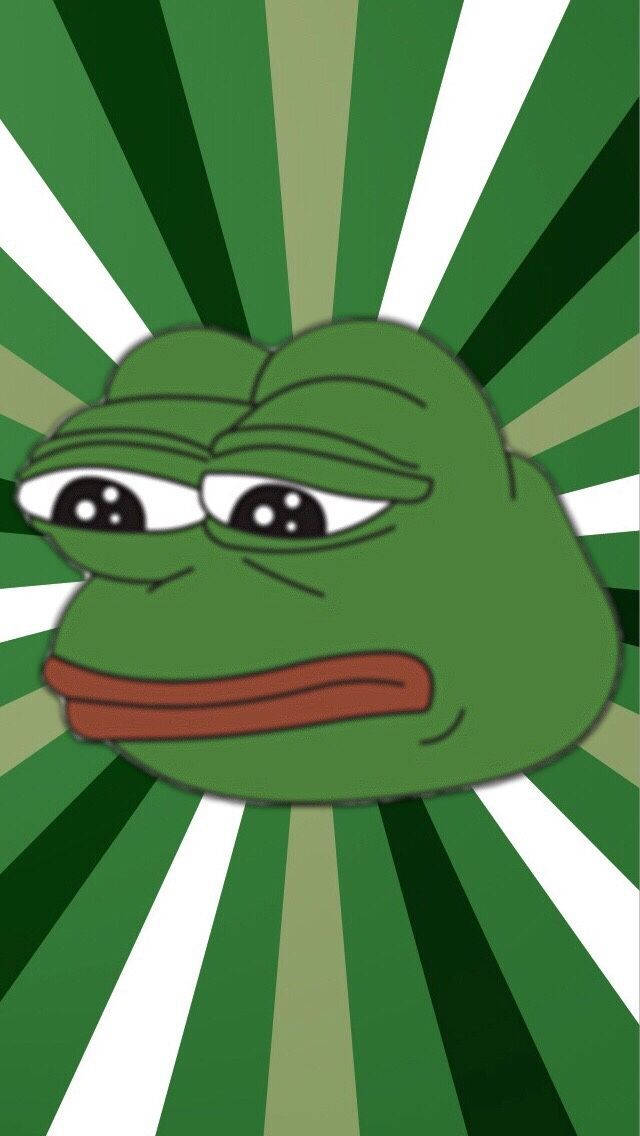 Pepe 桌布 壁紙 — 一隻卡通青蛙帶著無聊的表情，背景是綠色和白色的放射狀爆發。