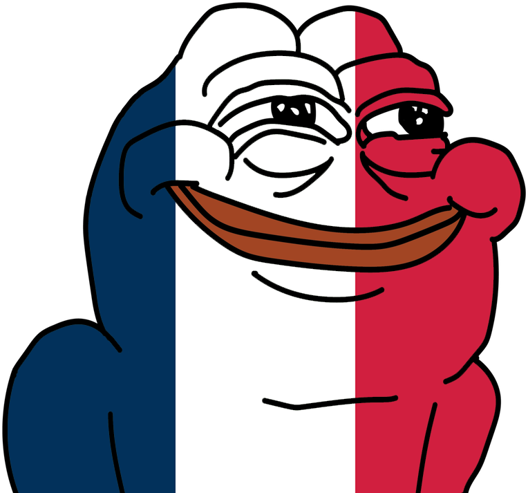 Pepe 桌布 壁紙 — 一隻卡通青蛙從中間分開，帶有藍色、白色和紅色的部分，類似法國國旗。