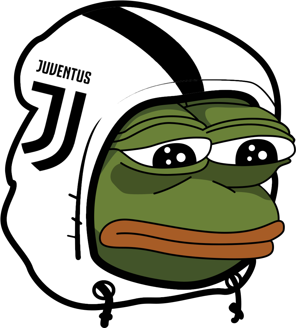 pepe frog 桌布 壁紙 — 一隻卡通青蛙戴著尤文圖斯足球頭盔，表情疲憊，背景為黑色。