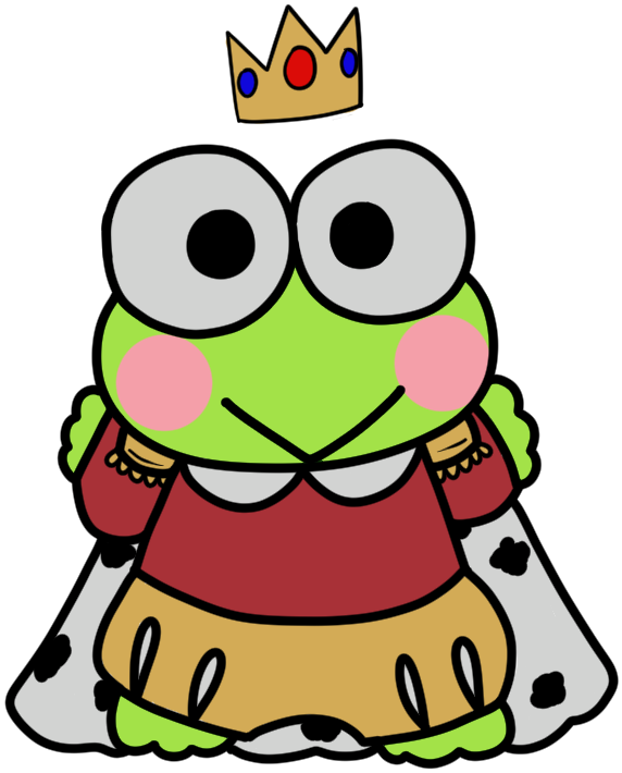 Cute Frog 桌布 壁紙 — 一隻卡通青蛙戴著王冠和皇家斗篷，表情愉快。