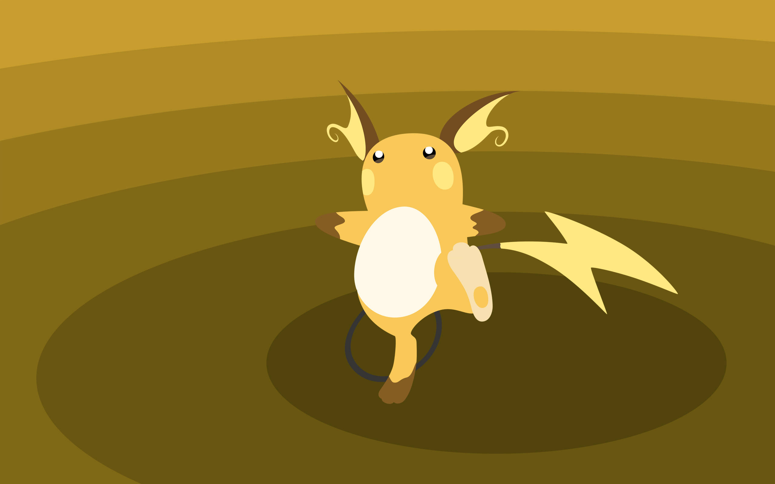Raichu 桌布 壁紙 — 一隻卡通風格的雷丘站在圓形聚光燈下，背景是漸變黃色。