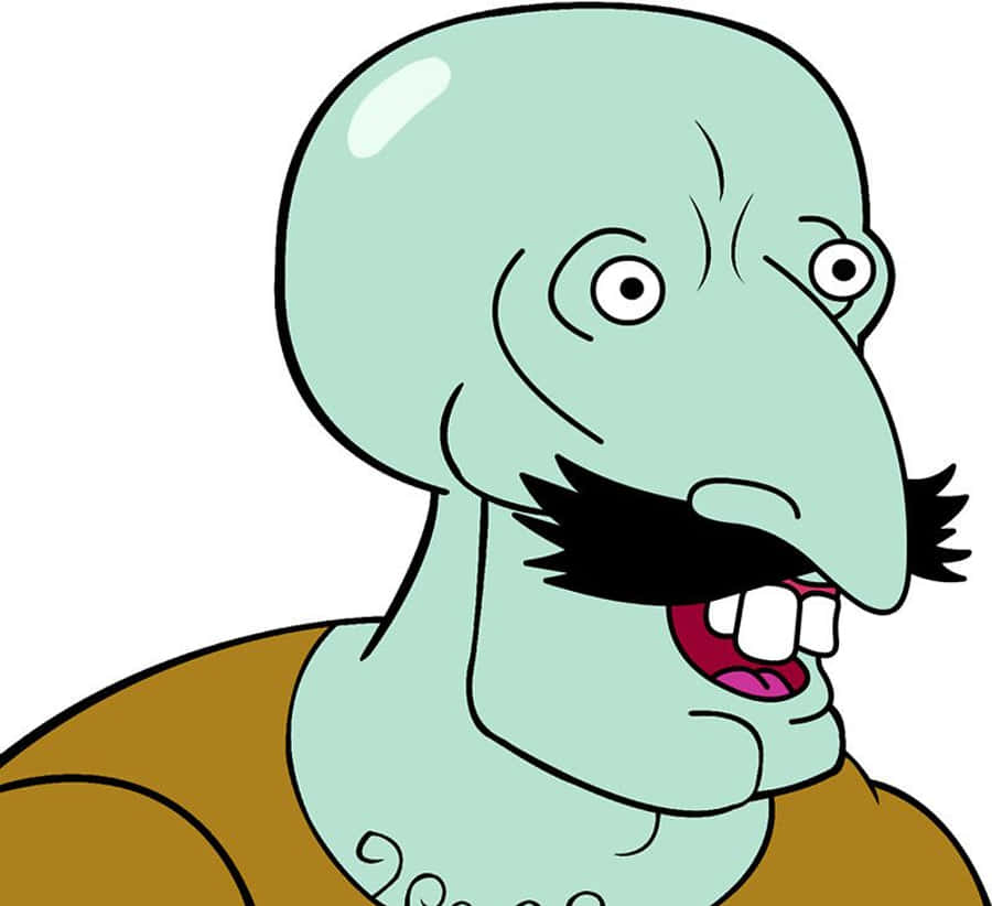 Squidward 桌布 壁紙 — 一隻卡通魷魚，光頭，濃密鬍鬚，瞪大眼睛，齜牙咧嘴，表情猙獰。