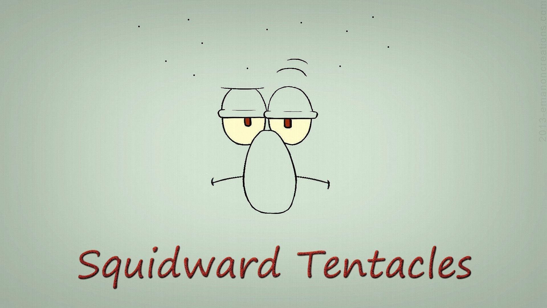 Tentacles 桌布 壁紙 — 一隻卡通魷魚，眼睛疲憊，觸手下垂，漂浮在淡綠色背景上。
