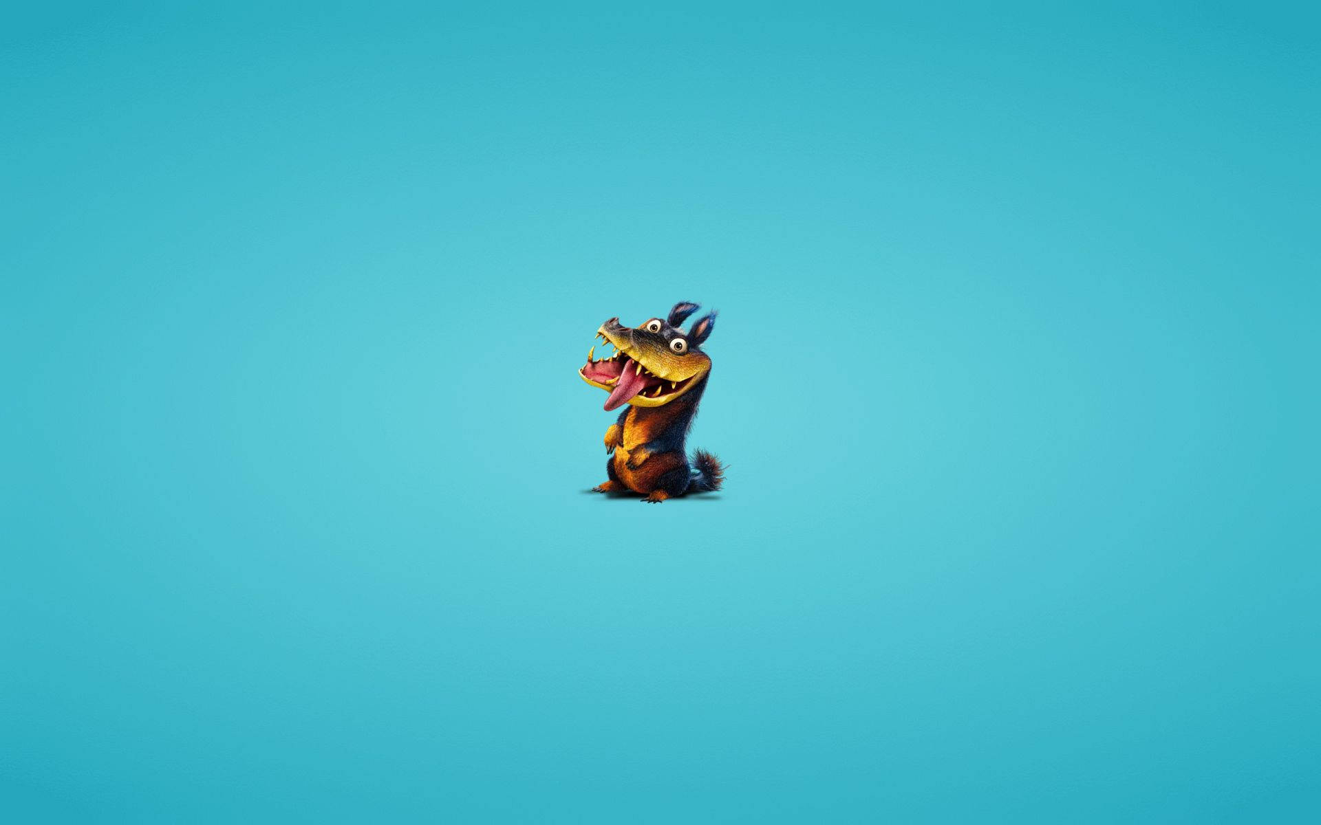 Animated 桌布 壁紙 — 一隻卡通鱷魚，眼睛大大，嘴巴張開，獨自坐在純藍色背景前。