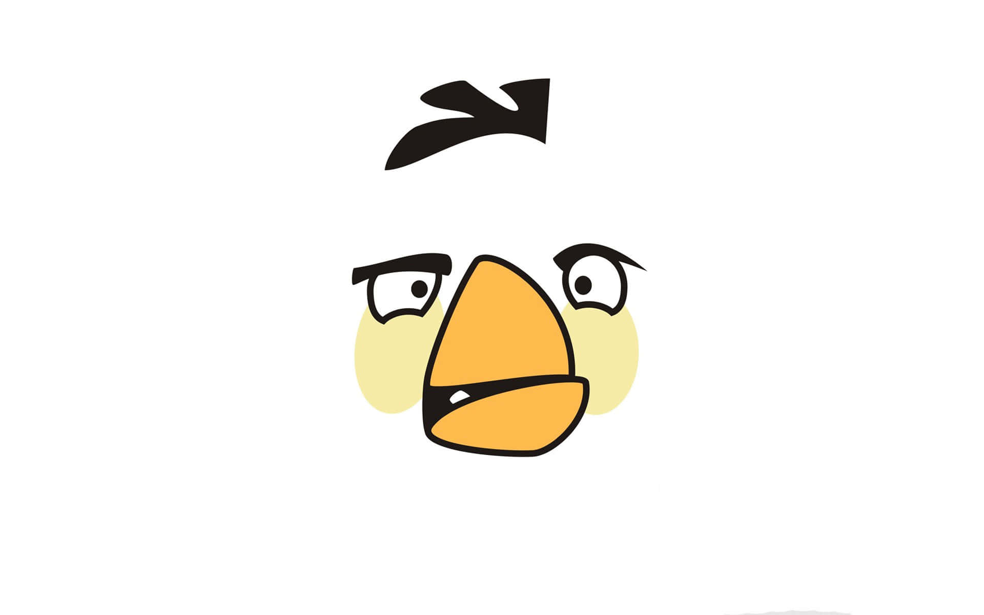 Kawaii Bird 桌布 壁紙 — 一隻卡通黃色小鳥，表情憤怒，頭頂有一根黑色羽毛，背景為純白色。