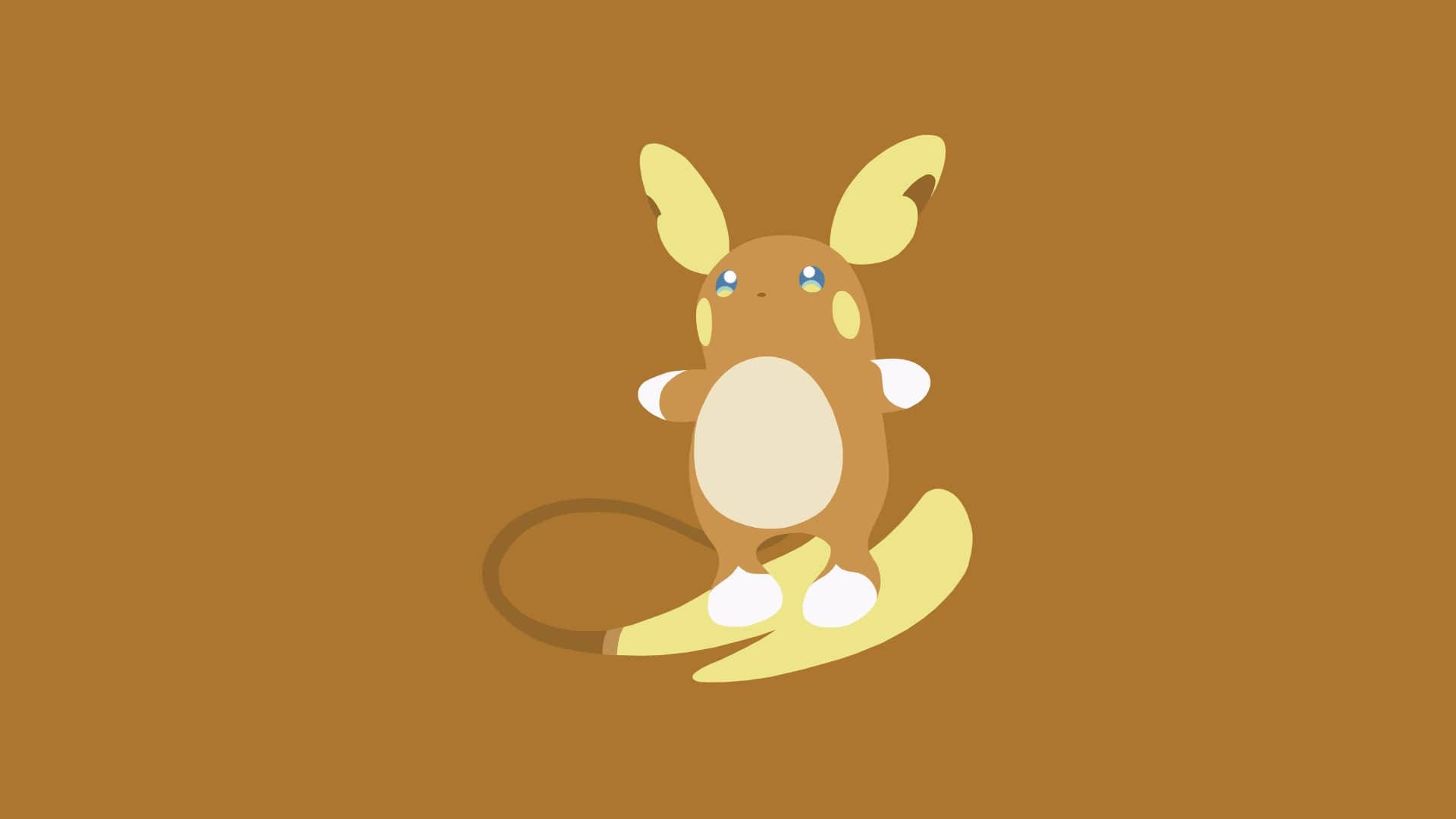 Raichu 桌布 壁紙 — 一隻可愛卡通風格的雷丘坐在香蕉上，背景是純棕色。