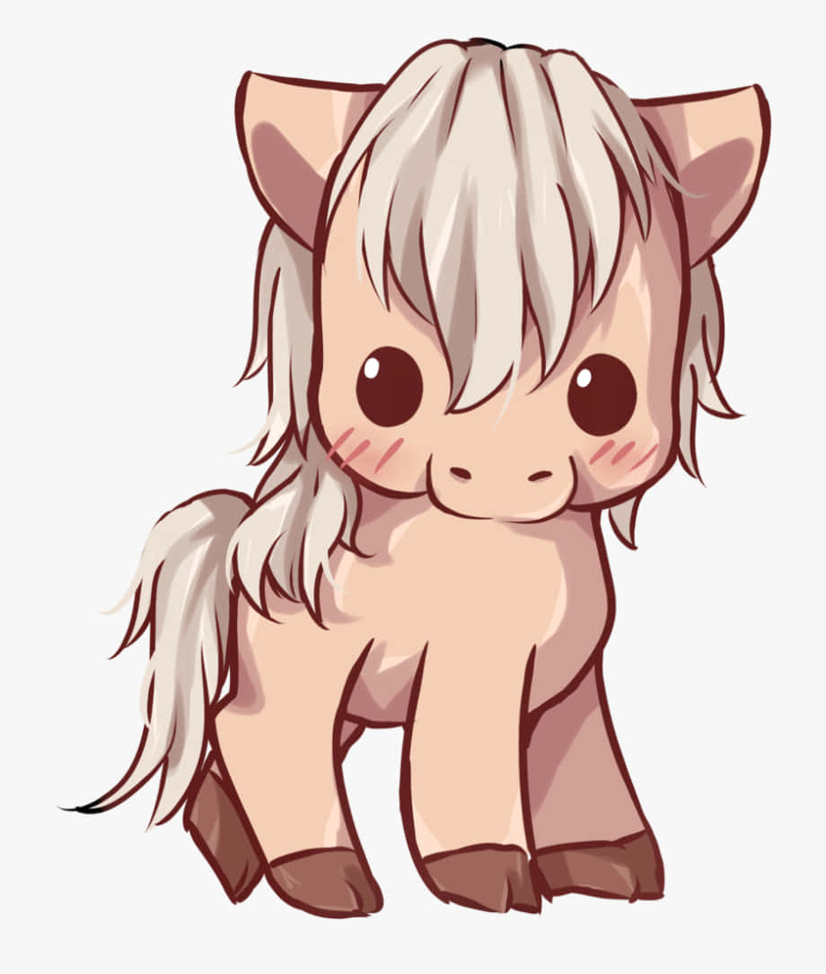 可愛的馬 桌布 壁紙 — 一隻可愛的 chibi 小馬，白色頭髮，大大的棕色眼睛，站在純色背景前。