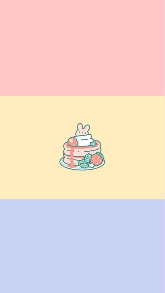 Pansexual 桌布 壁紙 — 一隻可愛的兔子坐在一堆鬆餅上，有草莓和糖漿，背景是粉彩漸變色。