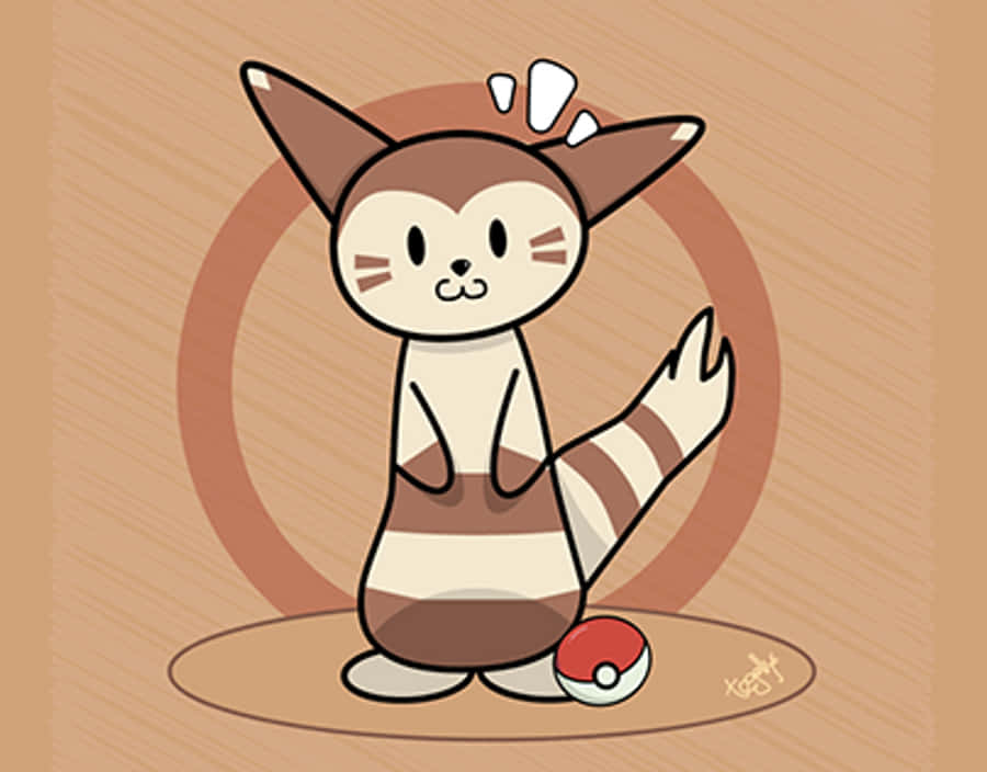 寶可夢 桌布 壁紙 — 一隻可愛的卡通 Rattata 自豪地站在一個圓形平台上，旁邊有一個精靈球，背景是溫暖的棕色。