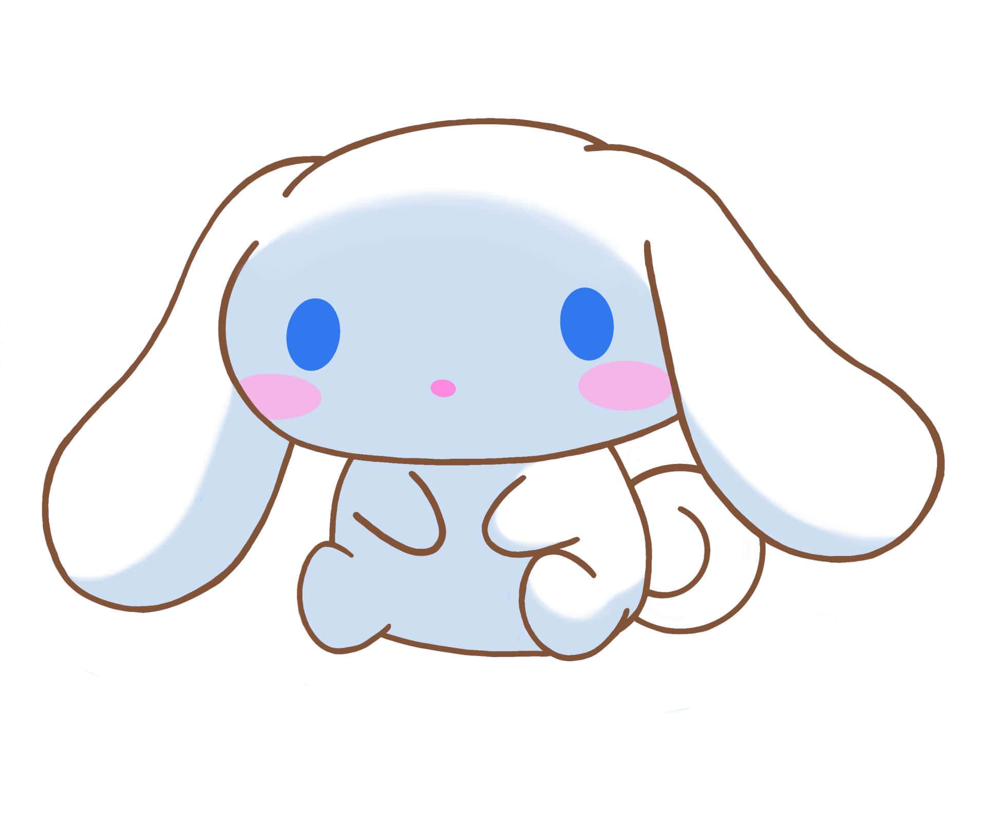 Cinnamoroll Sanrio 桌布 壁紙 — 一隻可愛的卡通兔子，長長下垂的耳朵、藍色眼睛和粉紅色臉頰，以簡單線條風格坐著。