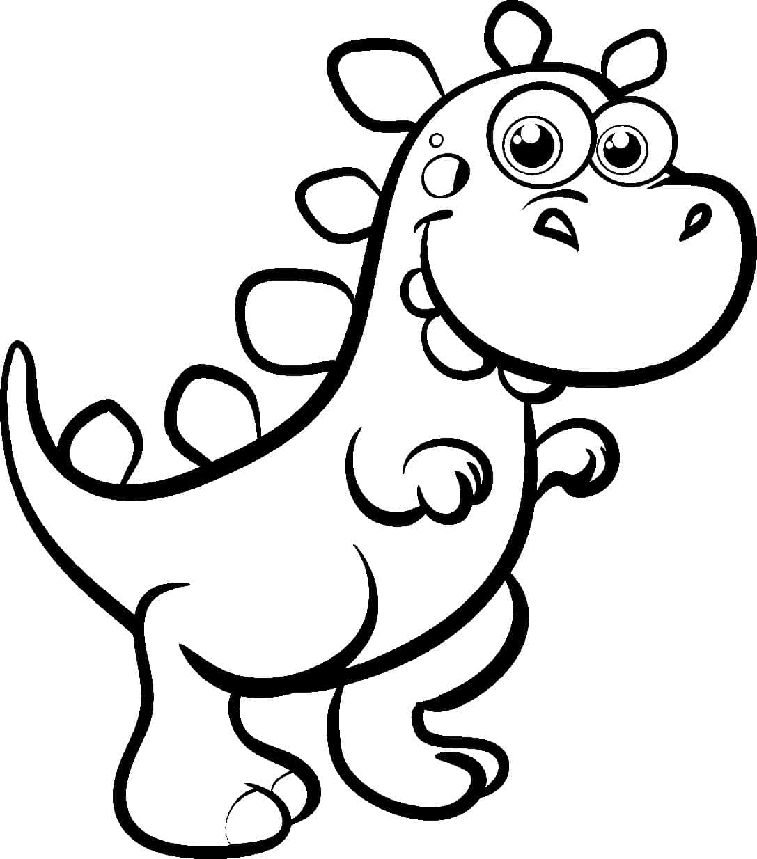 Dinosaur Coloring 桌布 壁紙 — 一隻可愛的卡通劍龍，大眼睛和友善的表情，準備好被著色。