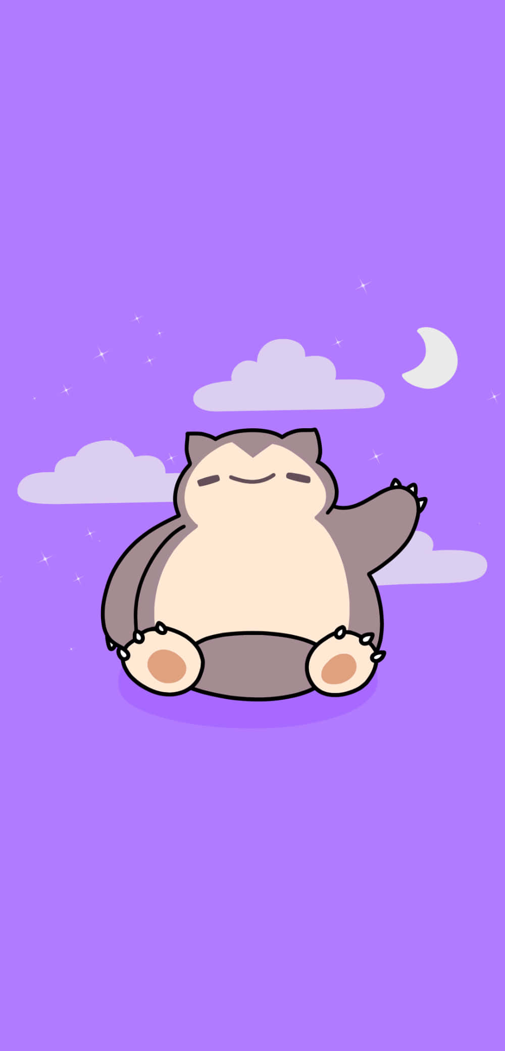 寶可夢 桌布 壁紙 — 一隻可愛的卡通卡比獸在新月與星星下，對著柔和的紫色天空平靜地休息。