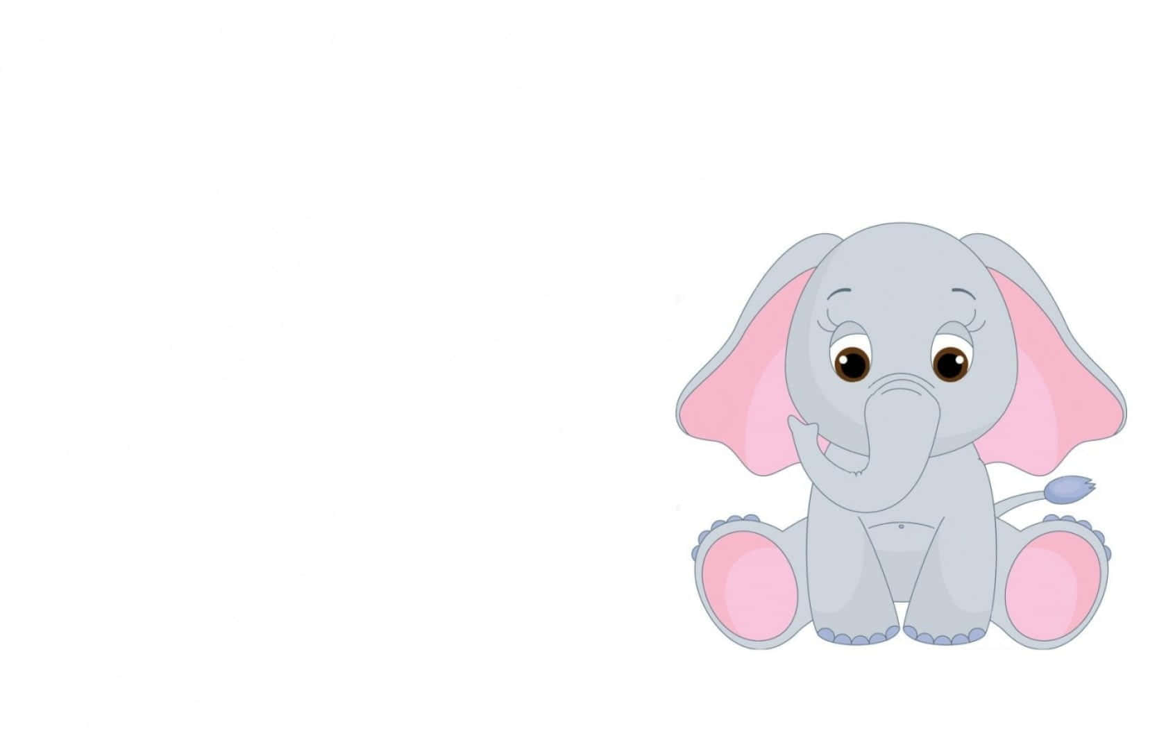Kawaii Elephant 桌布 壁紙 — 一隻可愛的卡通大象，有粉紅色的耳朵和腳，坐在純白色背景上微笑。