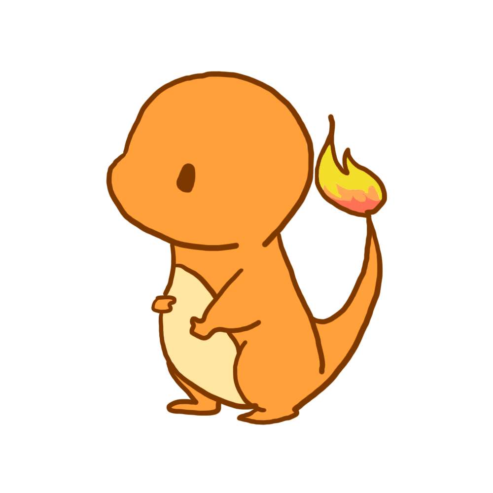 Cute Charmander 桌布 壁紙 — 一隻可愛的卡通小火龍，有火焰尾巴，站在簡單的白色背景上。