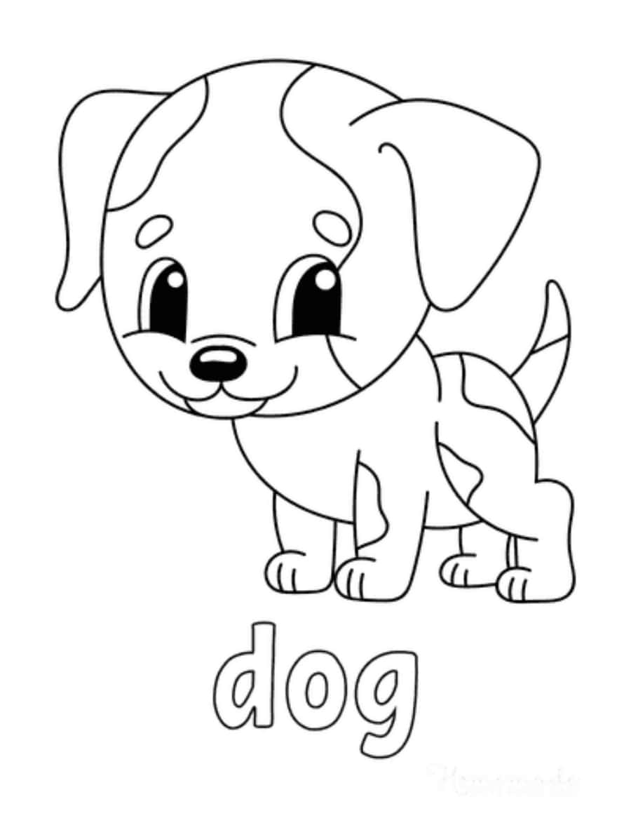 Dog Coloring 桌布 壁紙 — 一隻可愛的卡通小狗，有大眼睛和垂下的耳朵，準備好被填色。