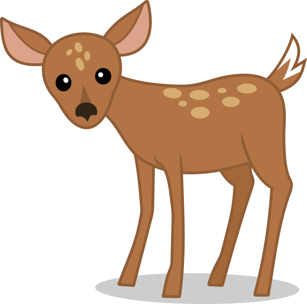 fawn 桌布 壁紙 — 一隻可愛的卡通小鹿，身上有棕色斑點，站在黑色背景前，有一雙又大又圓的眼睛。