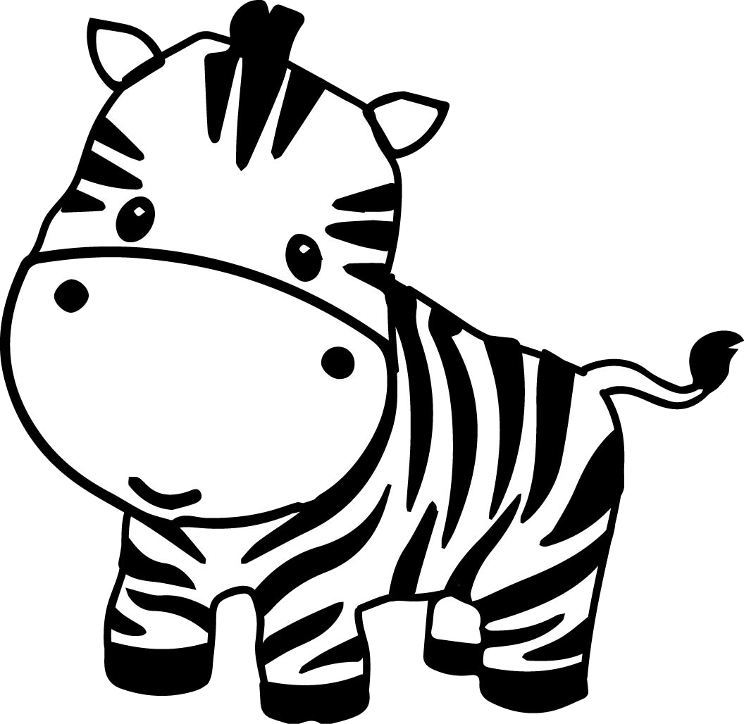 Zebra 桌布 壁紙 — 一隻可愛的卡通斑馬，帶有醒目的黑白條紋，站在純黑色背景前。