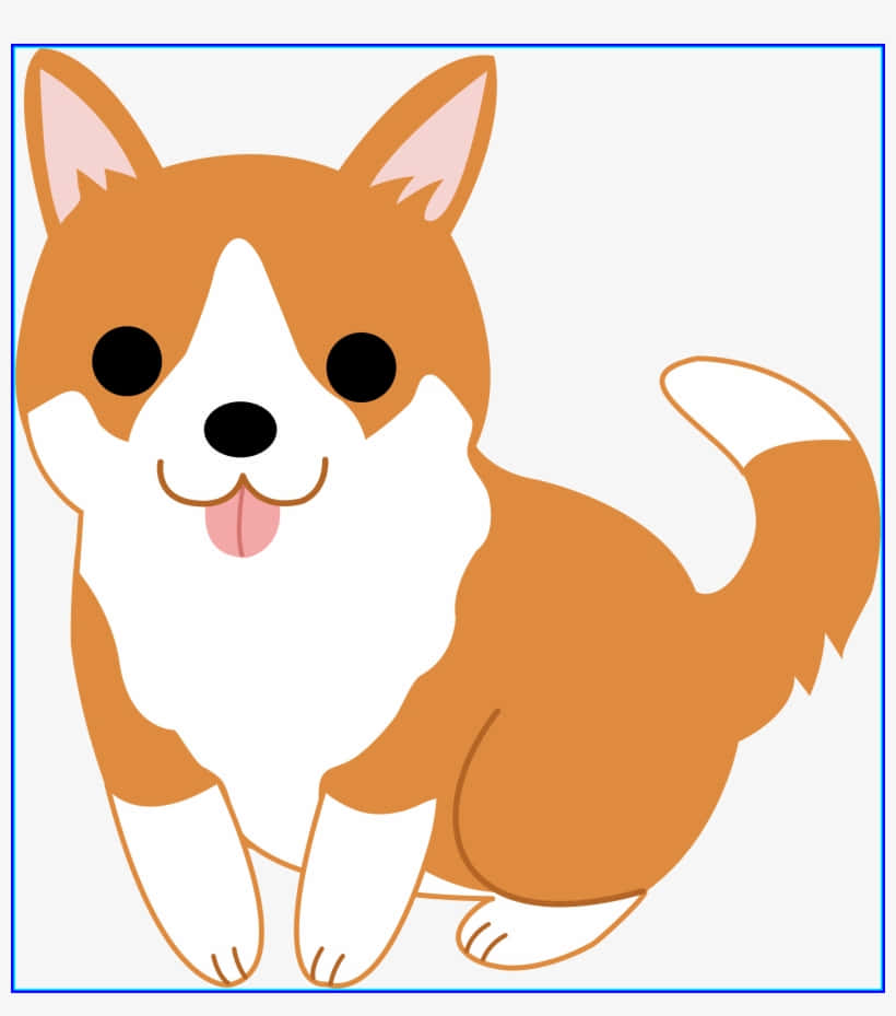 Easy Dog 桌布 壁紙 — 一隻可愛的卡通柯基犬，有棕色和白色的毛，在純色背景前開心地坐著，伸出舌頭。