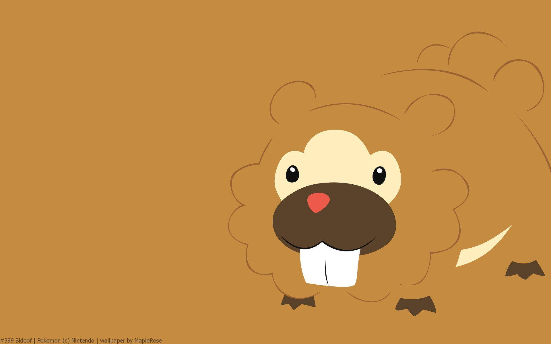 Brown Minimalist 桌布 壁紙 — 一隻可愛的卡通海狸，有著大眼睛和突出的牙齒，在純棕色背景上微笑。