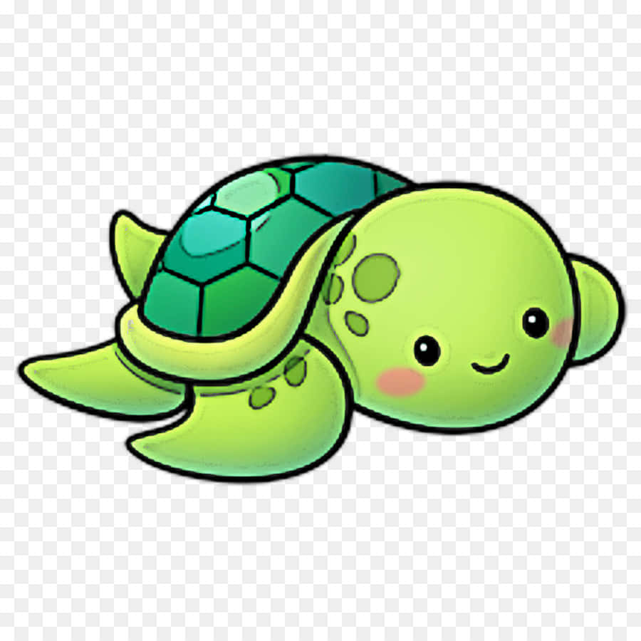 Cartoon Turtle 桌布 壁紙 — 一隻可愛的卡通海龜，擁有綠色龜殼和開朗的笑容，在格子背景中頑皮地游動。