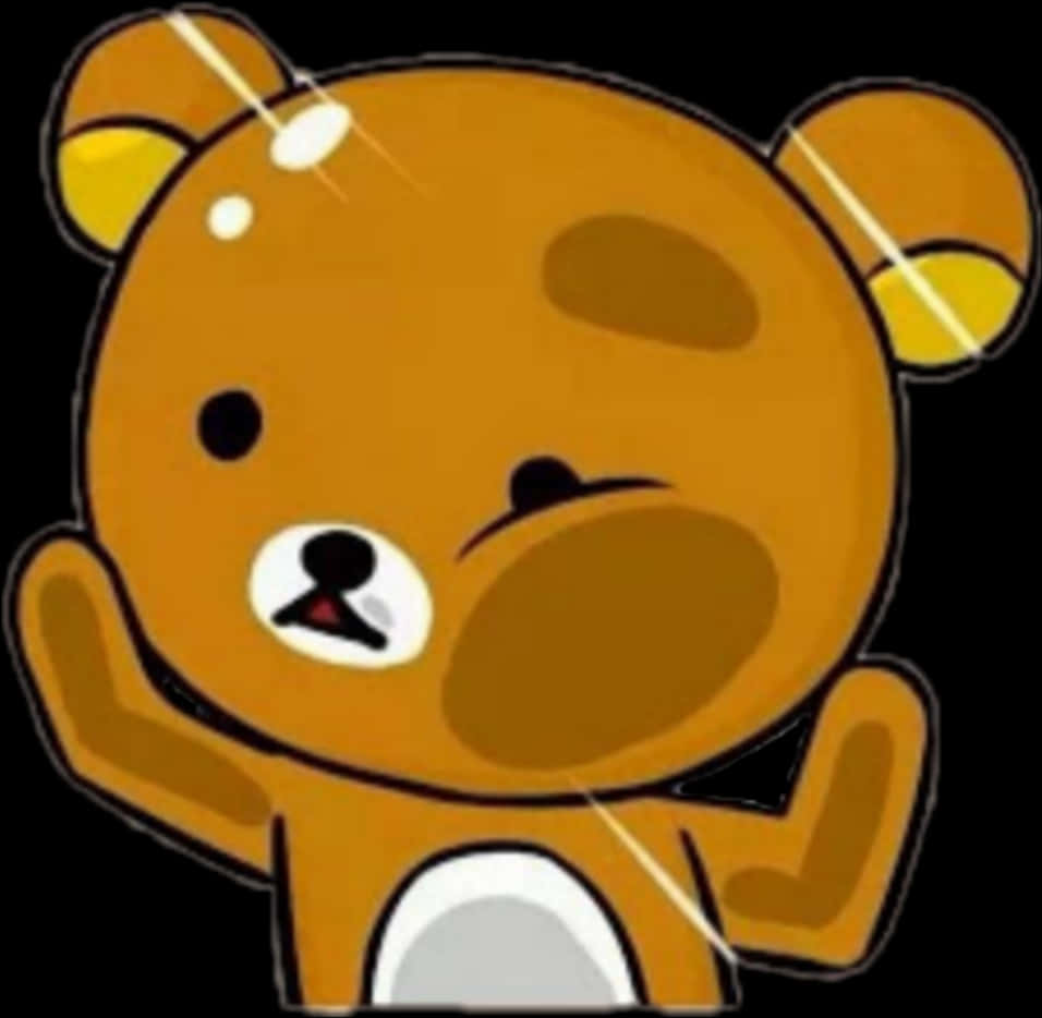 懶懶熊 桌布 壁紙 — 一隻可愛的卡通熊，閉上一隻眼睛，雙手放在臉頰上，背景為黑色。