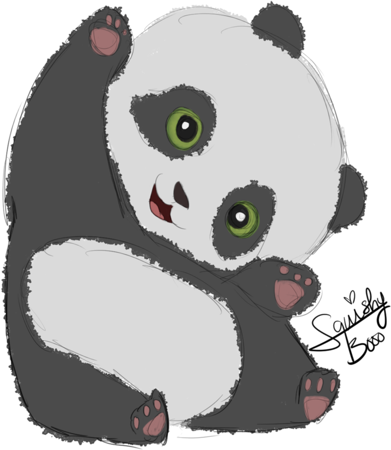 Cute Panda 桌布 壁紙 — 一隻可愛的卡通熊貓，有著綠色眼睛，在純色背景上抱著自己坐著。