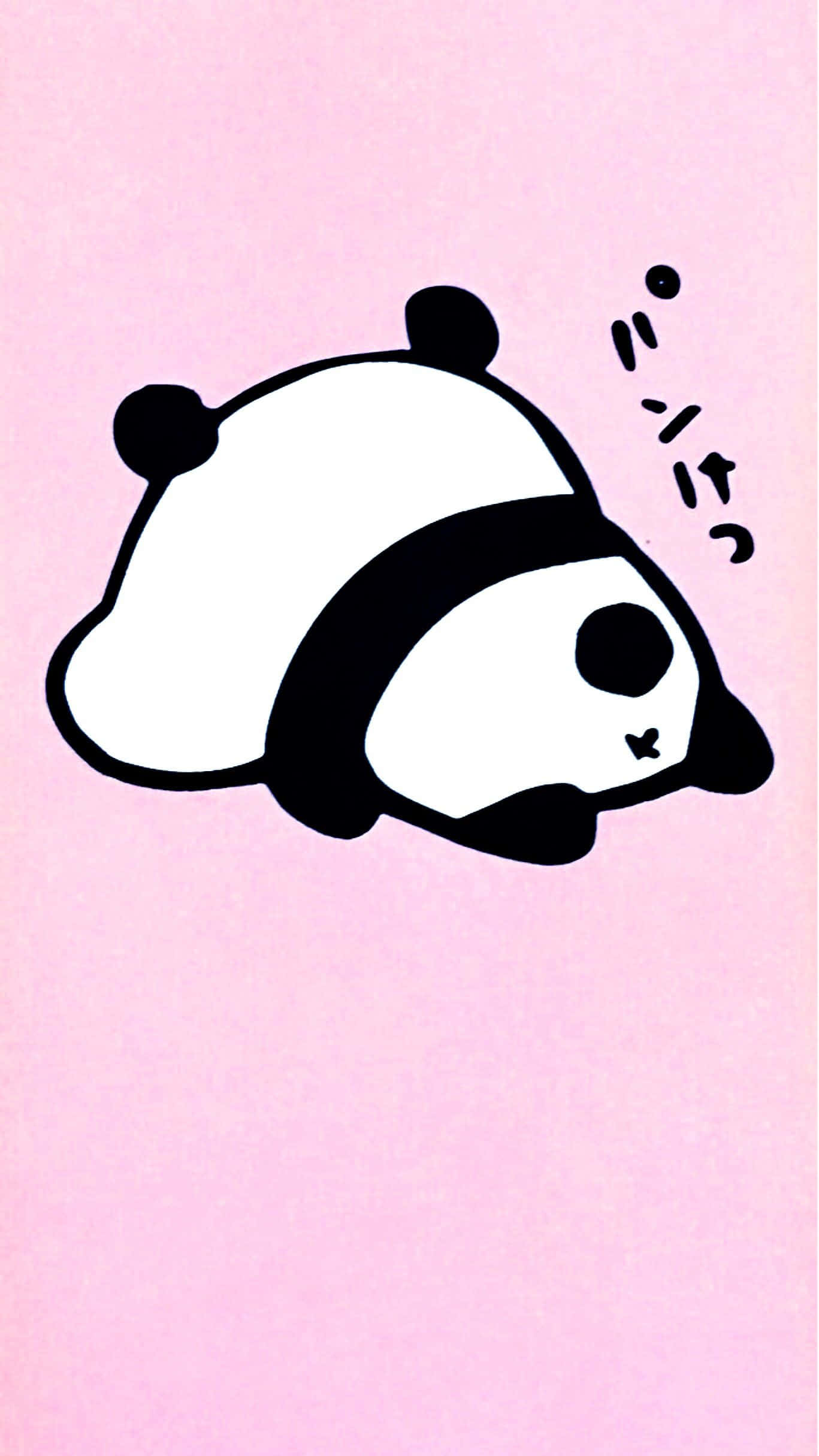 Girly Panda 桌布 壁紙 — 一隻可愛的卡通熊貓在柔軟的粉紅色背景上安詳地睡覺，頭頂有日語擬聲詞。