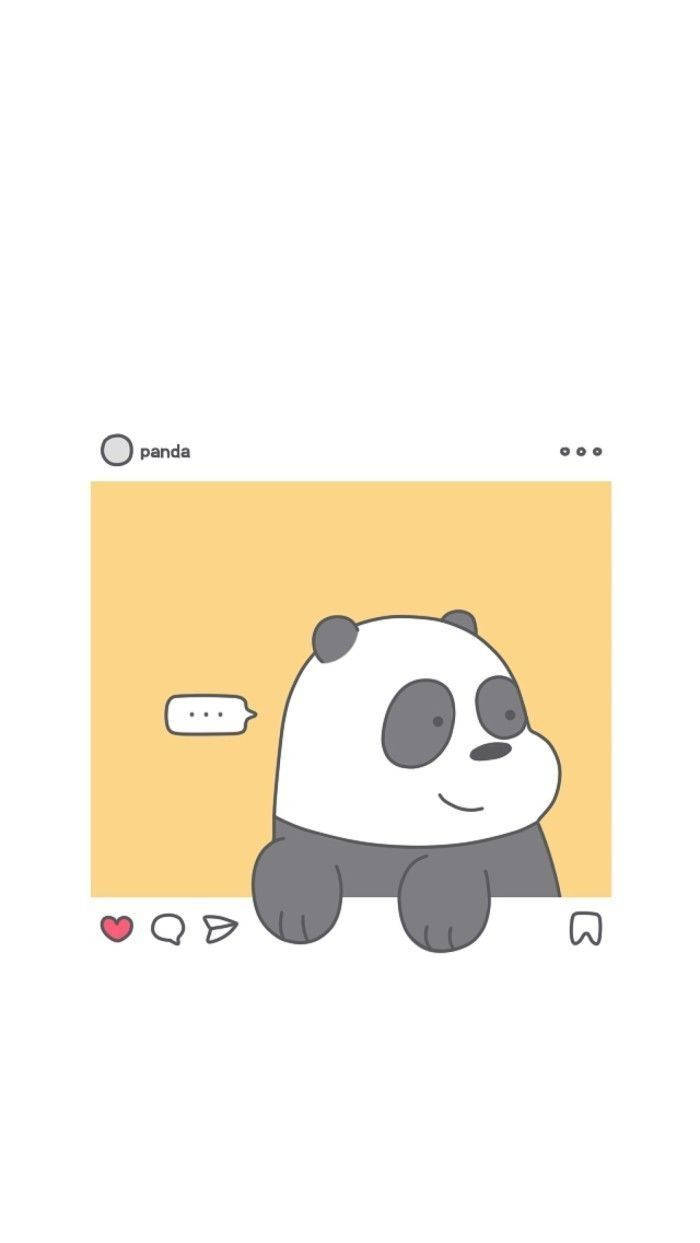 Cute Instagram 桌布 壁紙 — 一隻可愛的卡通熊貓帶著對話氣泡，坐在溫暖的黃色背景上，採用極簡的社交媒體貼文佈局。