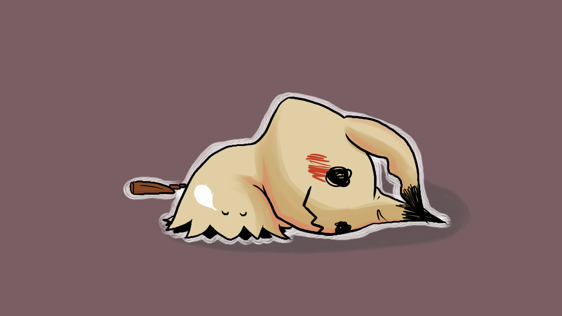 Sleeping 桌布 壁紙 — 一隻可愛的卡通狐狸蜷縮在純色淡紫色背景上睡覺，下方有柔和的陰影。