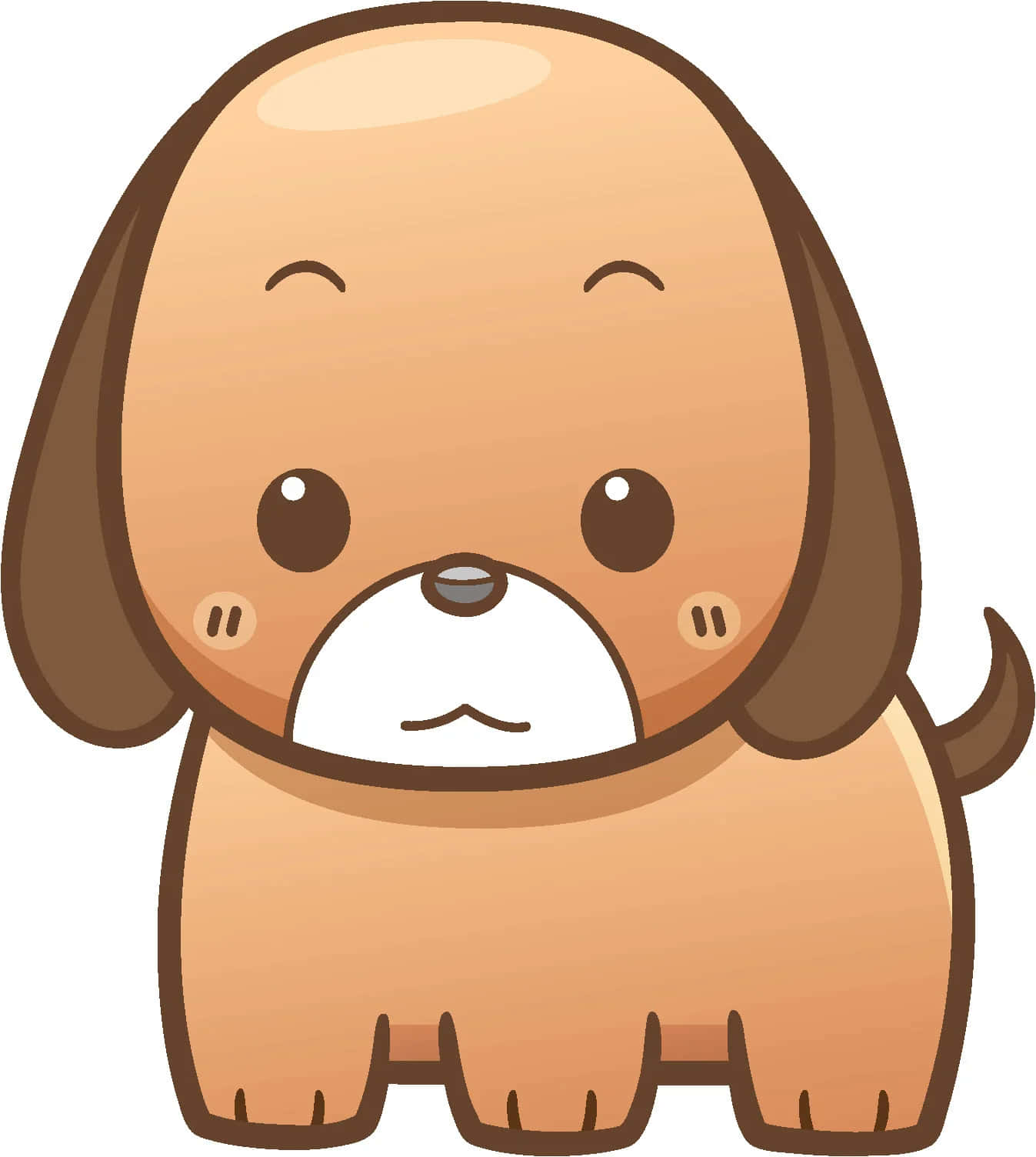 Kawaii Dog 桌布 壁紙 — 一隻可愛的卡通狗，棕色毛髮，白色口鼻，閉著眼睛溫柔地微笑。