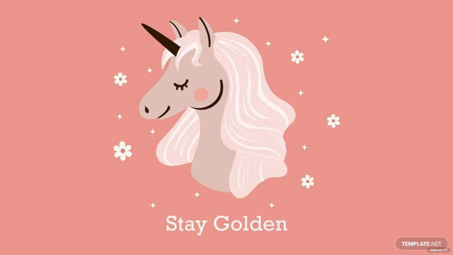 Unicorn Aesthetic 桌布 壁紙 — 一隻可愛的卡通獨角獸閉著眼睛，飄逸的鬃毛在柔和的粉紅色背景上平靜地漂浮，背景點綴著小花和星星。