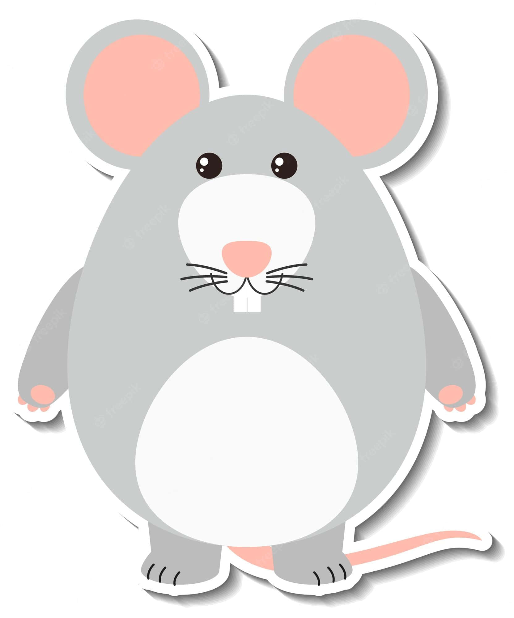Mouse 桌布 壁紙 — 一隻可愛的卡通老鼠，有粉紅色的耳朵和鼻子，站在白色背景前，帶有柔和陰影。