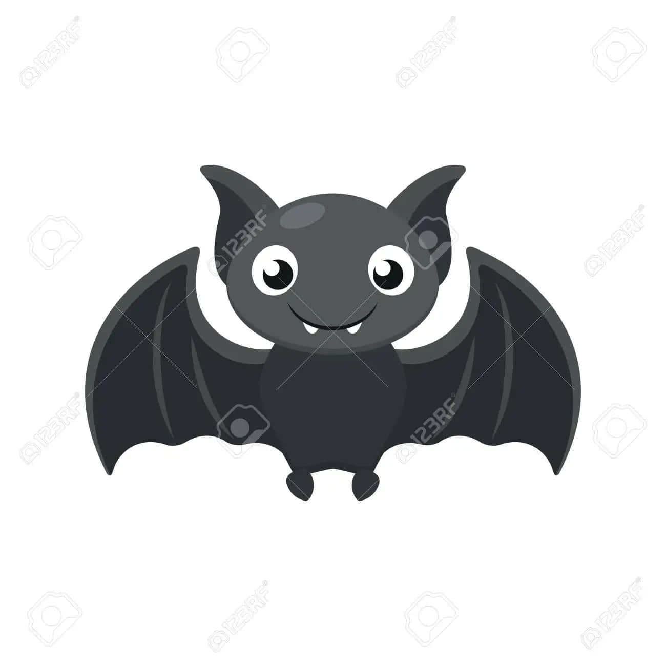 Bats 桌布 壁紙 — 一隻可愛的卡通蝙蝠，有大眼睛和笑容，在純白色背景上飛翔。