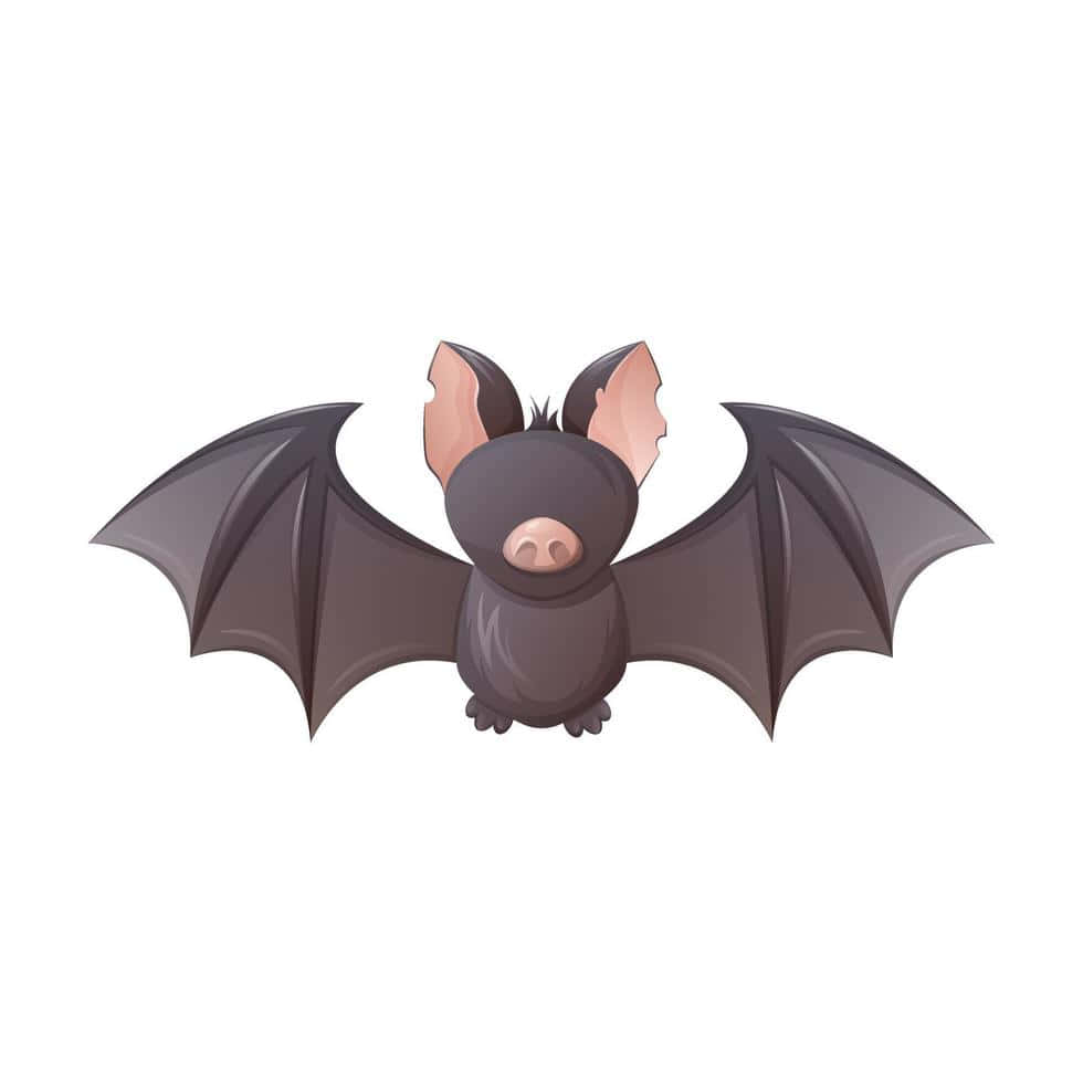 Bats 桌布 壁紙 — 一隻可愛的卡通蝙蝠，有大耳朵和展開的翅膀，背景是純白色。