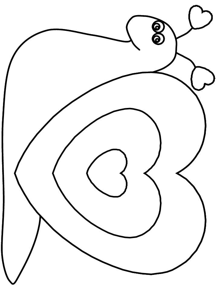Cute Coloring 桌布 壁紙 — 一隻可愛的卡通蝸牛，擁有心形觸角和螺旋狀的心形外殼。