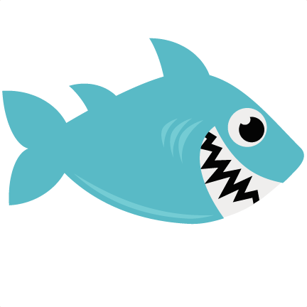 鯊魚 桌布 壁紙 — 一隻可愛的卡通鯊魚，露出寬闊的牙齒笑容和大大的圓眼睛，在純白色背景上頑皮地游泳。