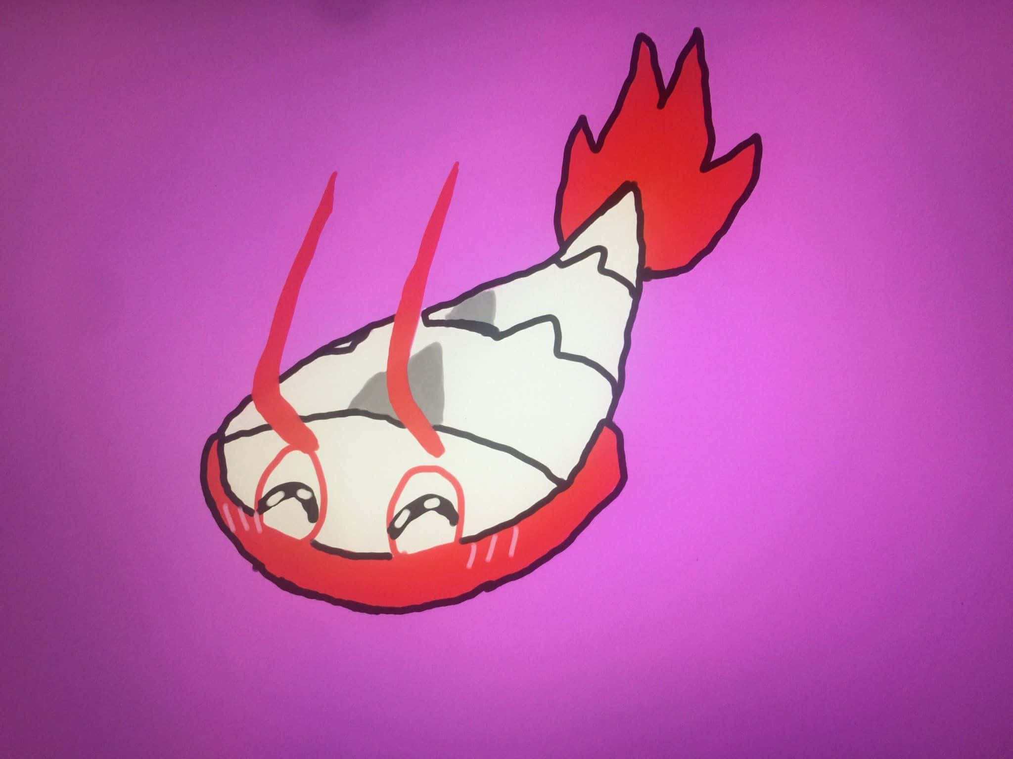 Pokemon Funny 桌布 壁紙 — 一隻可愛的卡通龍蝦，有紅色爪子和尾巴，漂浮在純紫色背景上。