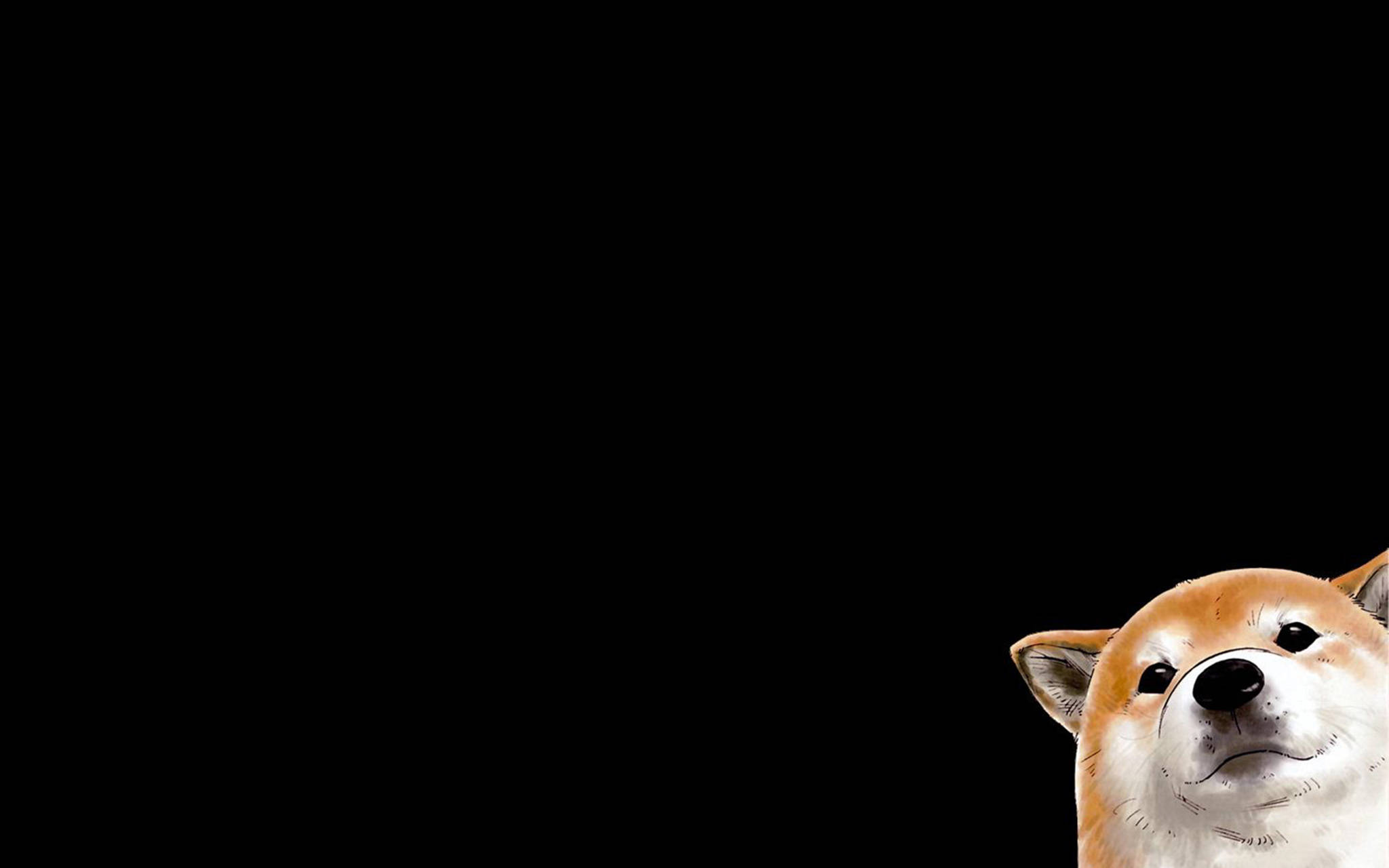 Dog Art 桌布 壁紙 — 一隻可愛的柴犬臉從右下角探出，背景為純黑色。