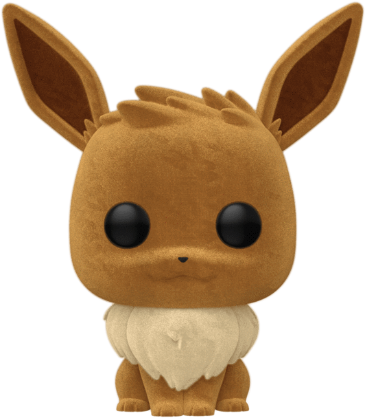 伊布 桌布 壁紙 — 一隻可愛的棕色伊布Funko Pop乙烯基公仔，有大黑眼睛和白色胸毛，背景為黑色。
