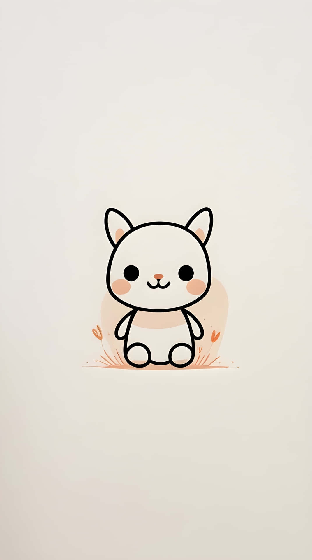 Line friends wallpapers 壁紙 — 一隻可愛的極簡卡通兔子，帶有黑色輪廓和紅潤的臉頰，坐在柔軟的米色背景上。