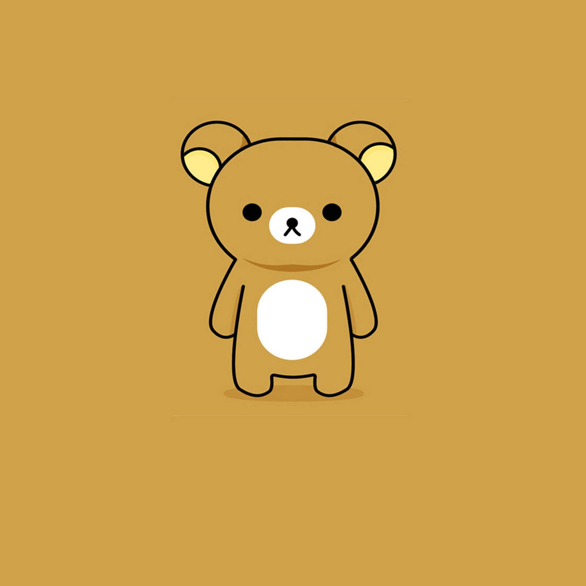 Cute Cartoon Bear 桌布 壁紙 — 一隻可愛的極簡卡通熊，白色肚子和黃色耳朵，站在純芥末黃背景中央。
