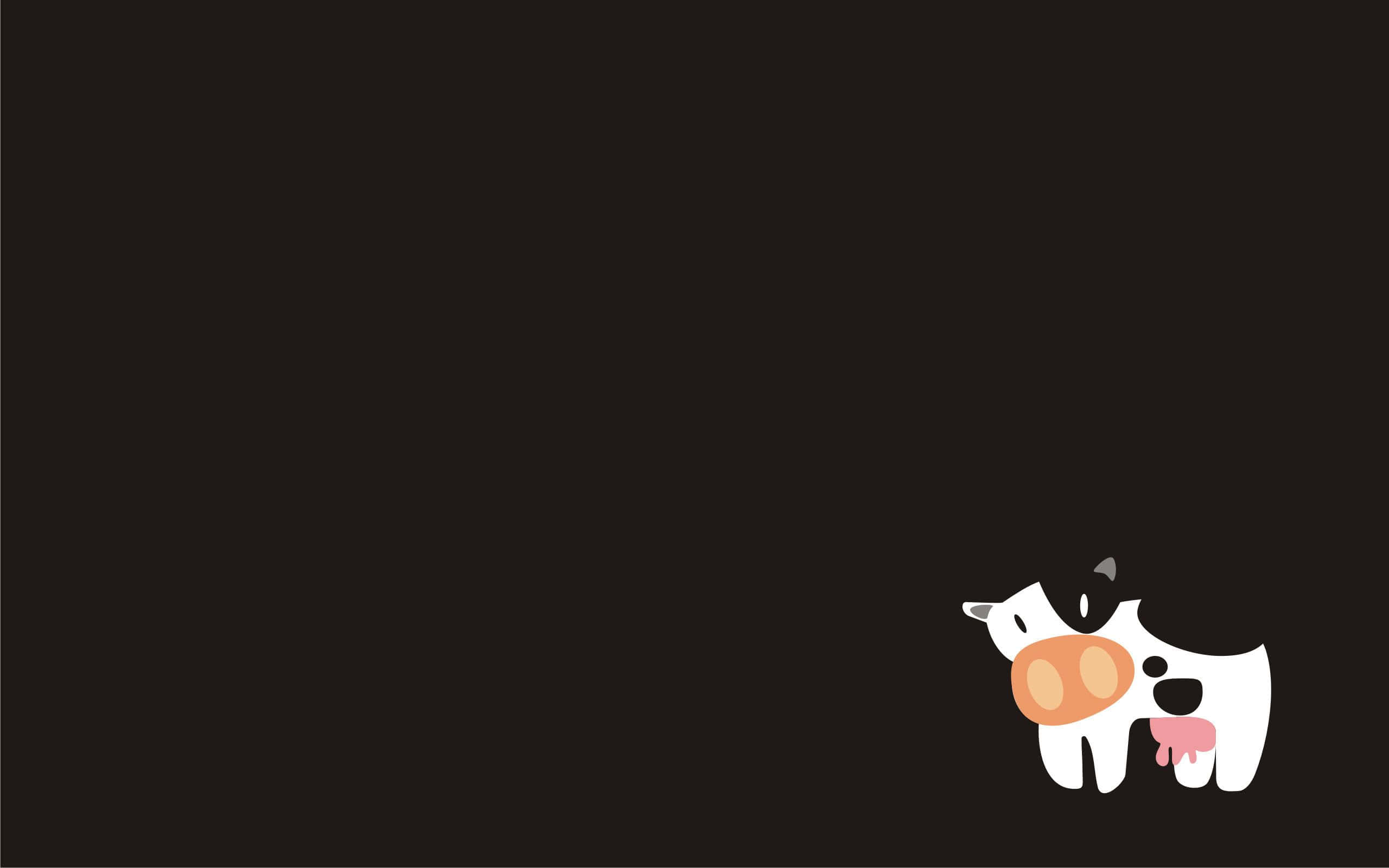 Kawaii Cute Cow 桌布 壁紙 — 一隻可愛的極簡卡通牛，有粉紅色舌頭和橙色鼻子，從右下角探出頭來，背景是純深棕色。