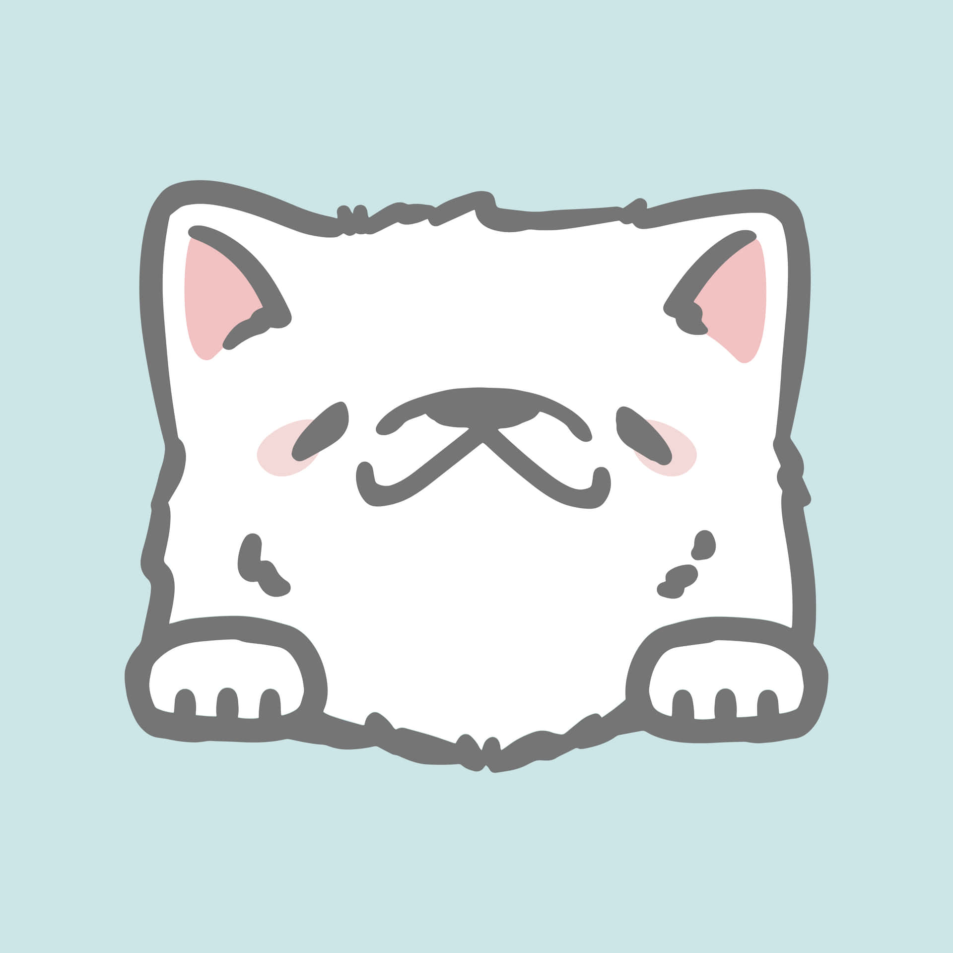 Cute Cat Pfp 桌布 壁紙 — 一隻可愛的極簡卡通貓咪，粉紅色內耳和爪子，從淺藍色背景上探出頭來。