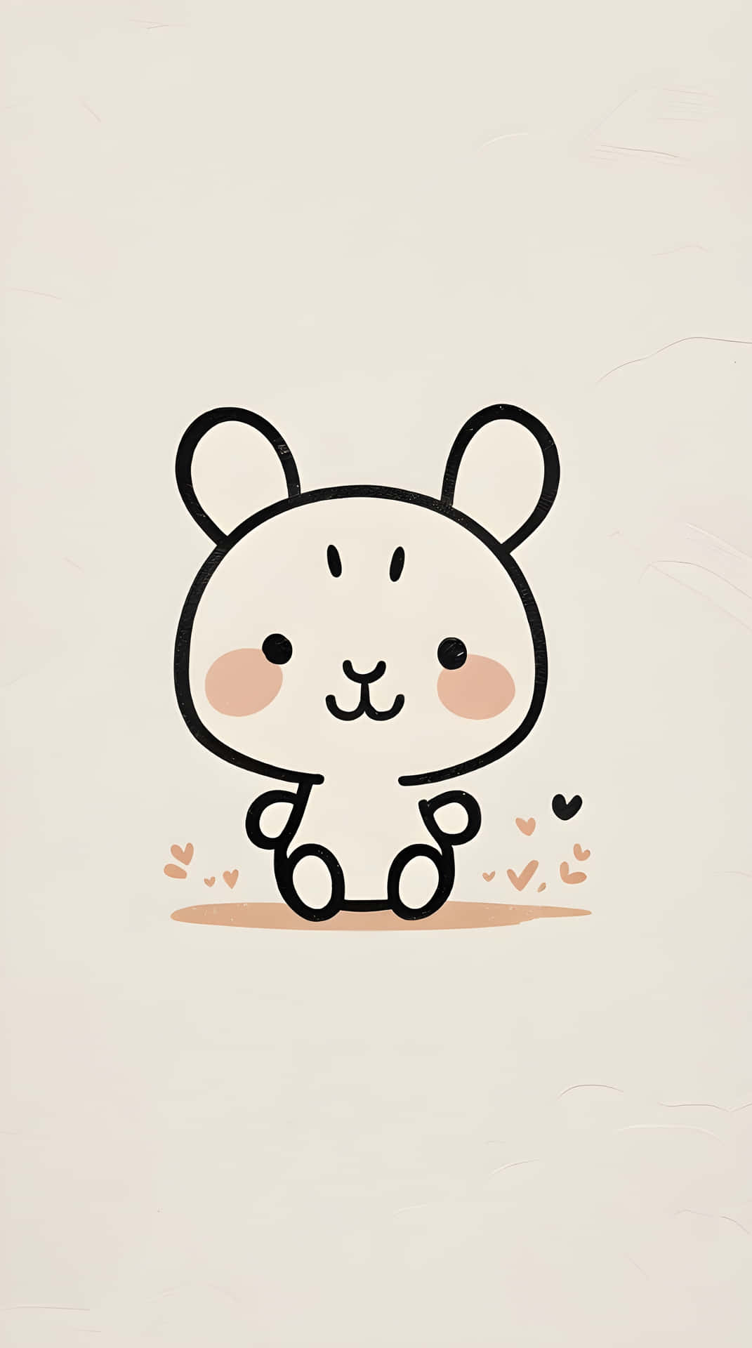 Line friends wallpaper 壁紙 — 一隻可愛的極簡風格卡通兔，臉頰泛紅，帶有小愛心，坐在柔軟的米色背景上。