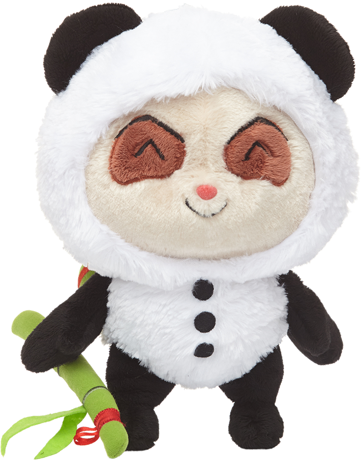Cute Panda 桌布 壁紙 — 一隻可愛的毛絨熊貓，擁有蓬鬆的白色和黑色毛皮，手持一根綠色竹棍。